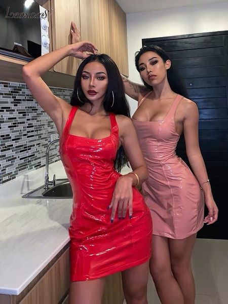 

2021 summer open shoulder sleeveless dress women bag hip nightclub party pu dress street fashion bag hip, Black;gray