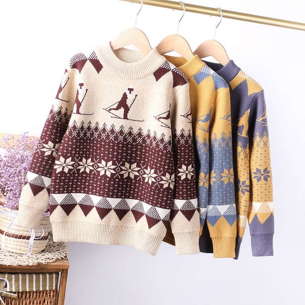 

winter color matching jacquard boy's pullover big 2020 children's bottomed sweater, Blue