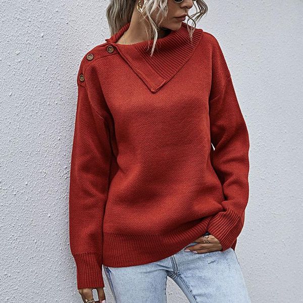 

women's sweaters lucyever side lapel knit pullover womens winter shoulder button half open neck casual sweater lady plus size xl jumper, White;black