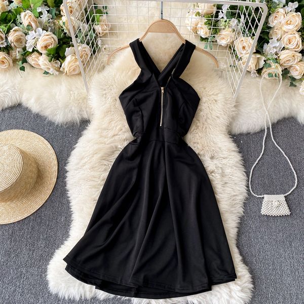 

2021 new singiny solid women slingssummer dress no back line dressed like vacation low-cut cut wqtx, Black;gray