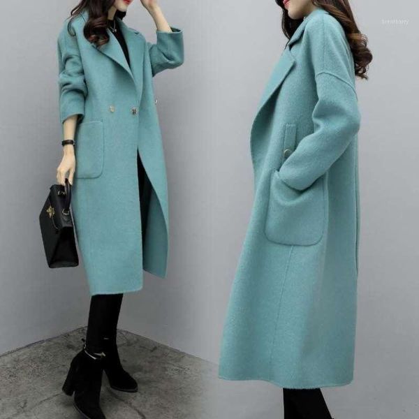 

2020 new autumn winter women turn-down collar casual woolen coat ladies fashion thicken warm wool blend jacket abrigo mujer j061, Black