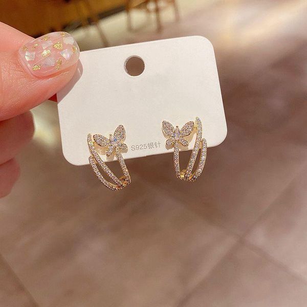 

exquisite cz crystal butterfly earrings jewelry gold color cubic zirconia stud earrings for women, Golden;silver