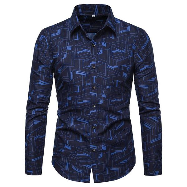 

men's fashion printed long sleeve turn down collar shirts slim comfortable long sleeve business shirt camisa de los hombres#2, White;black