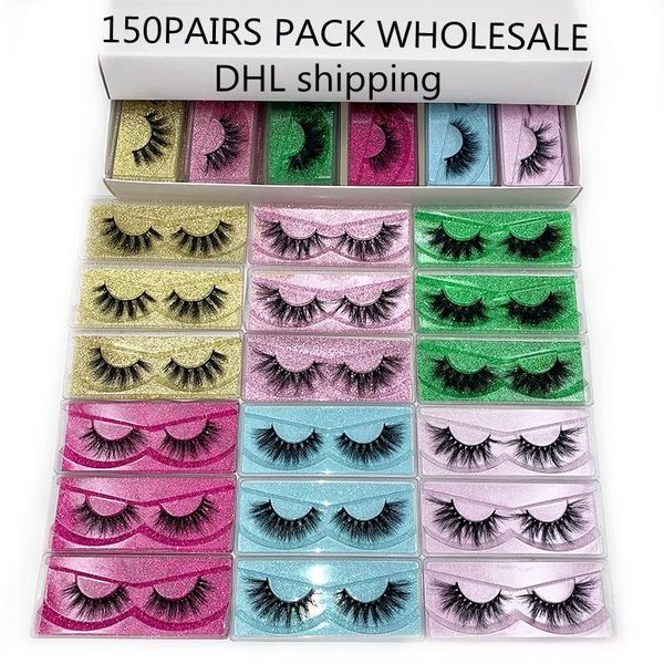 

false eyelashes 150 pairs dhl mikiwi strip natural 5d mink lashes with plastic box wholesale multiple layered wispy in stock