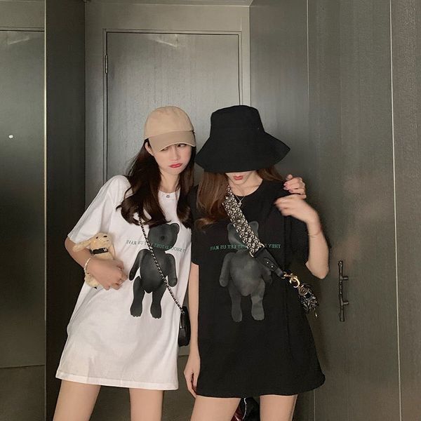 

long women's loose t-shirt female korean woman's, White