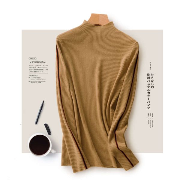 

color contrast sleev line quan cardigan women's 2020 autumn winter new commuter sweater semi turtleneck, White;black