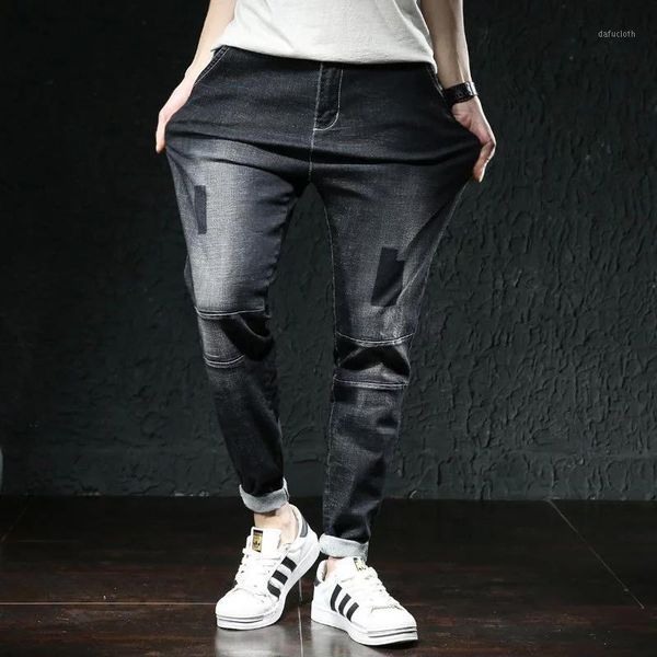 

denim trousers elastic stretch torn pants streetwear men's waistline plus plus size hip hop loose new fashion brand1, Blue