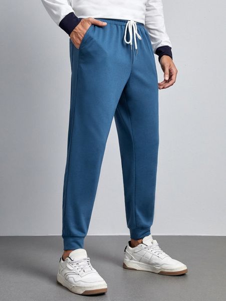 

men slant pocket drawstring sweatpants s5o1#, Black