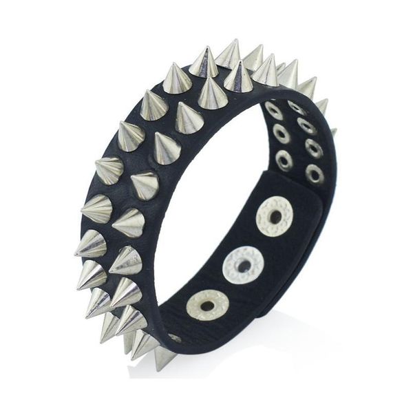 

gothic delicate cuspidal spikes rivet cone stud cuff black leather bracelets & bangles punk bracelet for women men jewe jllemz, White