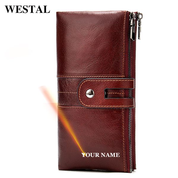 

westal lase engraved women's wallet made of leather women's purses zip womens leather wallet long card/coin wallet for phone 856, Red;black