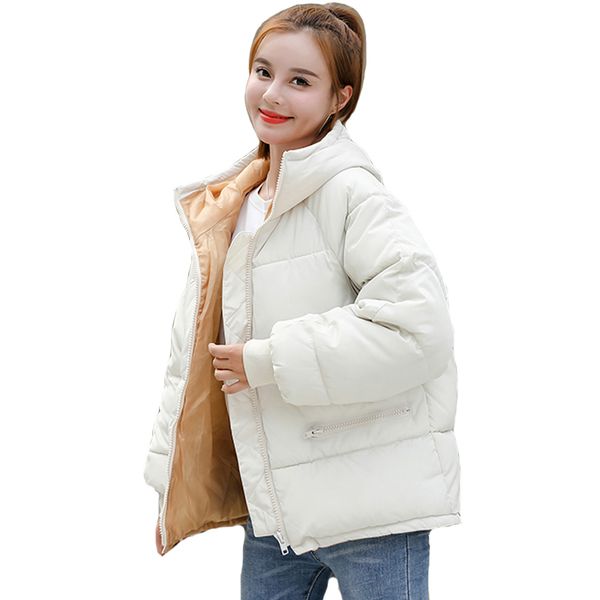 

korean style new winter jacket women hooded cotton padded oversived female winter coat outwear fashion short warm parka 201127, Black