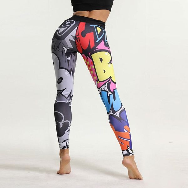 

stretch exercise fitness leggings yoga painting graffiti, Black