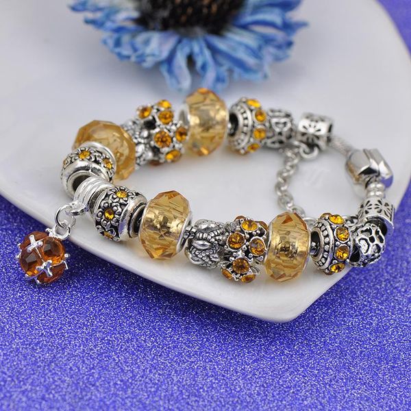 

pc2 blue amulets bracelet (mother son) glass beads flower pendant bracelets dz, Golden;silver