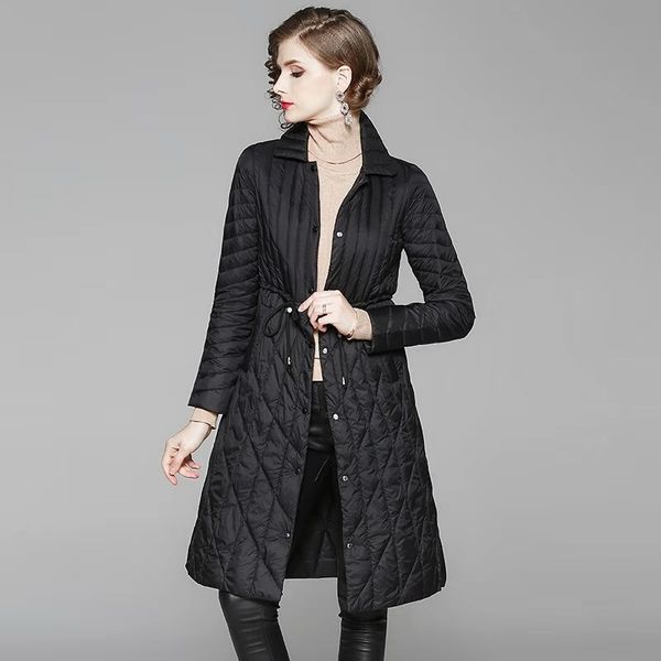 

women winter long down coat luxury designer light 90% white duck down filled jacket womens rhombus check white coats, Black