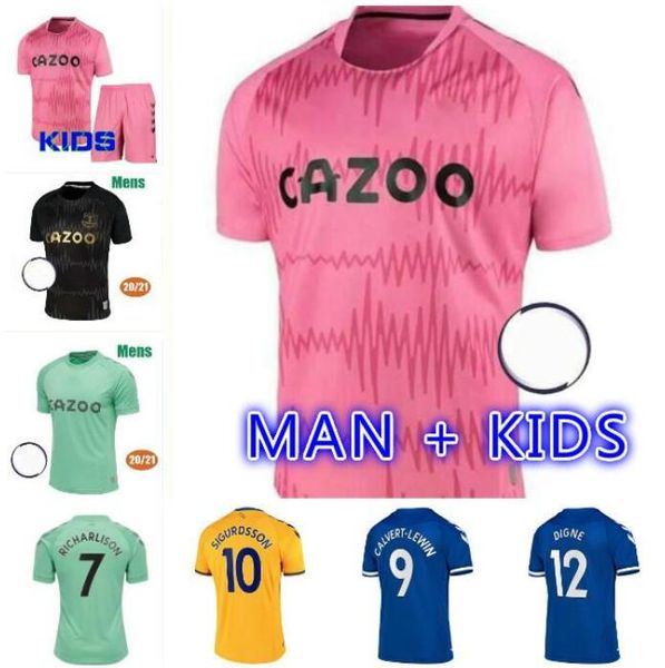

new 20 21 soccer jerseys richarlison kean sigurdsson football shirts 2020 2021 calvert lewin walcott men kids kits uniforms, Black;yellow
