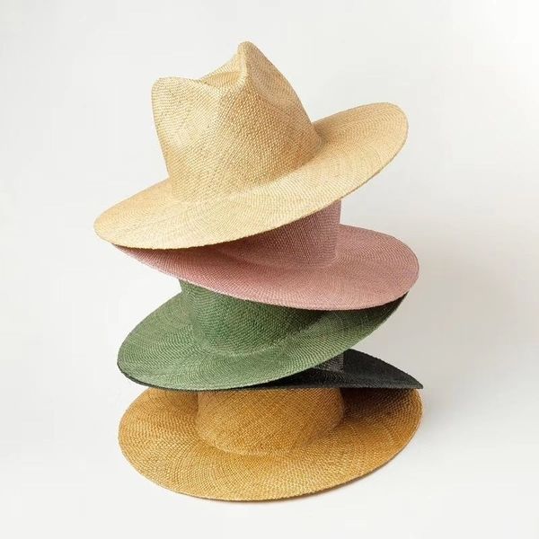 

new fashion precious grass beach hat for women summer panama hats velcro can be resized 5 colors wholesale y200602, Blue;gray