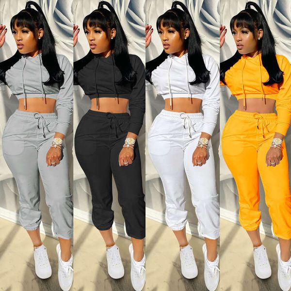 

x3729 new fashion sports leisure suit cover hooded short style women's two piece set, Gray