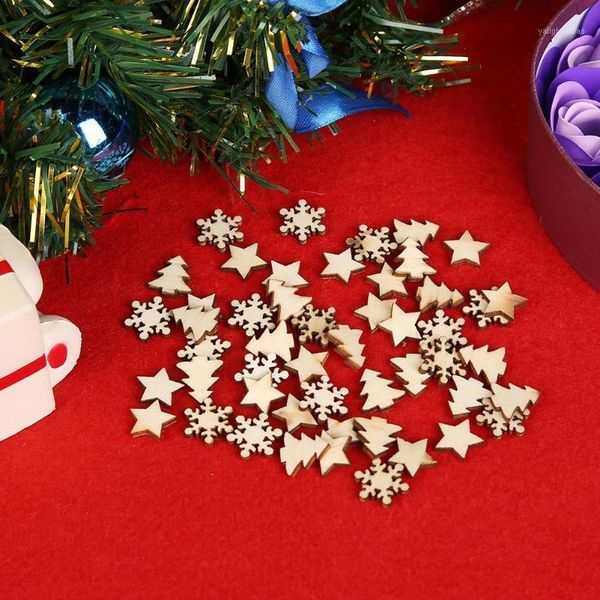 

christmas decorations 50pcs wooden tree snowflakes stars diy hanging ornaments pendant table confetti for home1