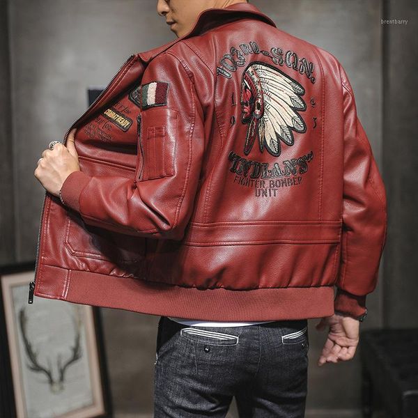 

embroidery 2020 new fashion autumn male leather jacket black brown mens coats leather biker jackets motorcycle jacket1