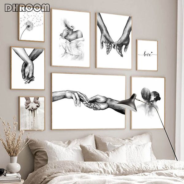 

black white romantic in hand canvas painting love quotes wall art poster print fashion picture couples lovers room decor q1218