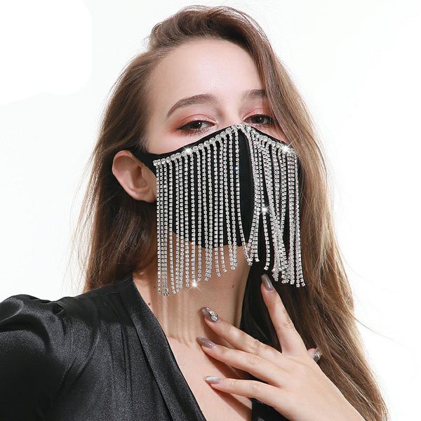 

2021 ale face mask hand arts and crafts tassel diamond pure cotton designer masks black personality flash drill breathable cotton mask