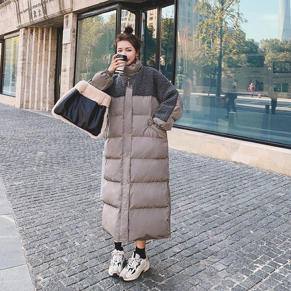 

winter female jacket lamb wool splice zipper long parkas coat fashion thick warm loose casual oversized women jacket m31 201019, Black