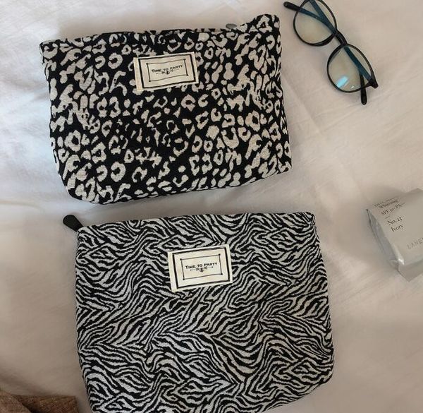 

women canvas cow leopard prints large capacity cosmetic bag