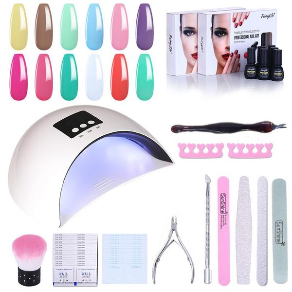 

fairyglo 12pcs 7ml gel nail polish with 24w uv led lamp soak off pure color gel polish nail art hybrid varnish manicure kit