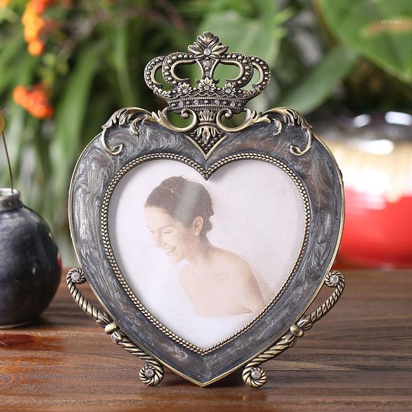 

5 inch metal p frame wedding p set crown heart-shaped baby picture frames1