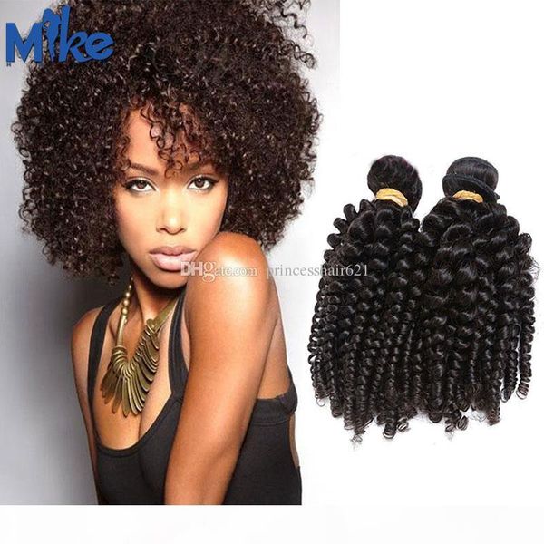 

mikehair remy human hair 4 bundles brazilian indian cambodian mongolian kinky curly hair weaves natural color 8-30inches ing, Black