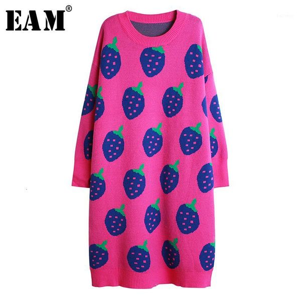 

eam] women pattern big size knitting dress new round neck long sleeve loose fit fashion tide spring autumn 2019 19a-a4221, Black;gray
