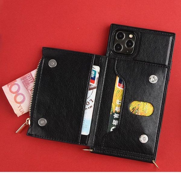 

zipper card pocket pu leather crossbody strap cord square case for iphone 12 mini 11 pro max xr x jllrgj
