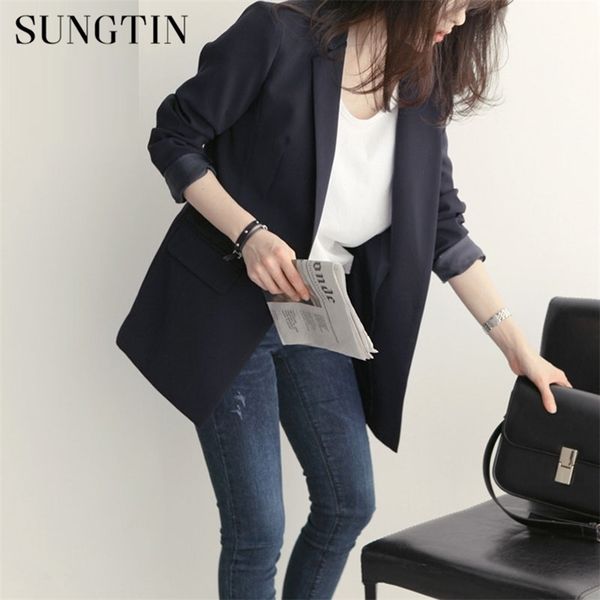 

sungtin casual long sleeve womens blazers autumn coats office lady solid elegant black blazer feminino female outerwear 201114, White;black