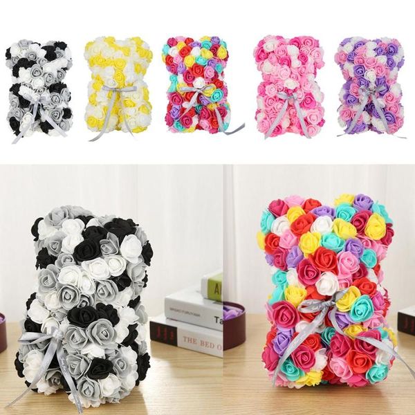 

cartoon bear artificial flowers pe rose flower artificial christmas gifts for women valentine's day gift bear holiday gift