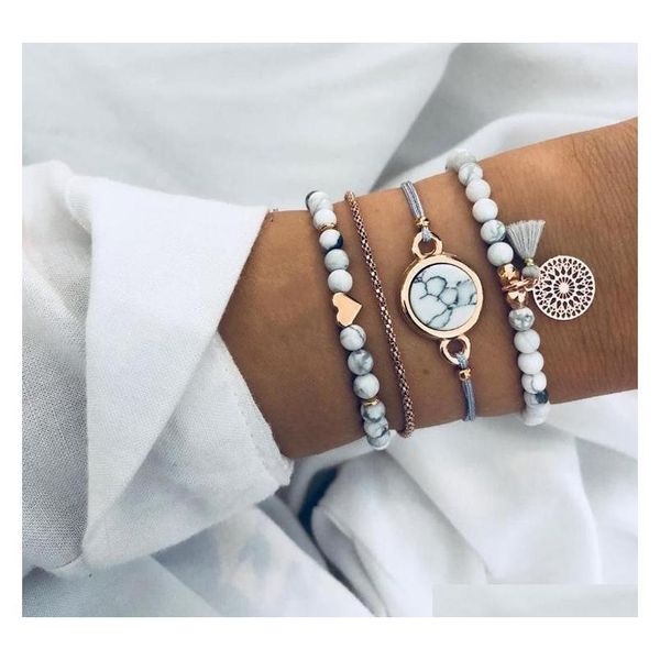 

s1739 fashion jewelry bracelet set tassel heart beads bracelets 4pcs/set e0rzb, Golden;silver