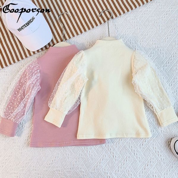 

girls autumn long sleeve lace sleeve fashion pullover shirt solid clothing children elegant t shirt spring winter clothing y200409, Blue