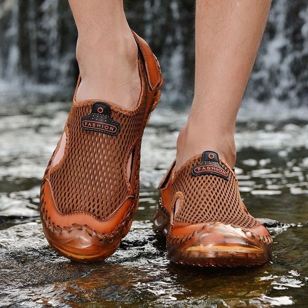 

leisure breathable leather mesh mens walking shoes outdoor sport sneakers swimming beach footwear zapatillas deportivas hombre #bp9q