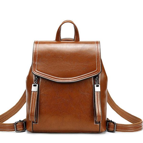 

backpack style genuine leather female shoulder bag for girls daypack travel knapsack women oil wax cowhide rucksack