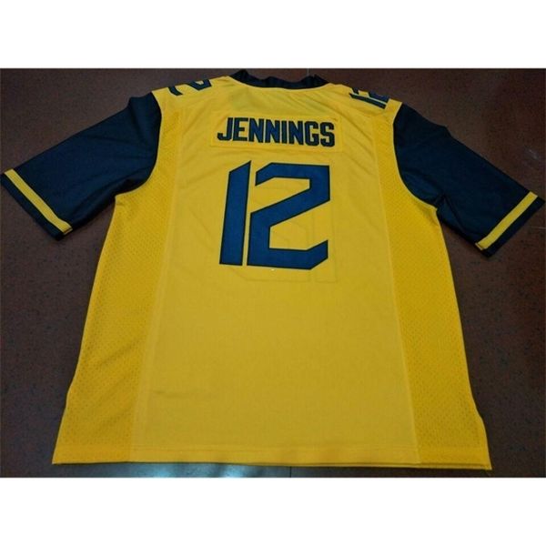 

121 wvu mountaineers gary jennings #12 real full embroidery college jersey size s-4xl or custom any name or number jersey, Black