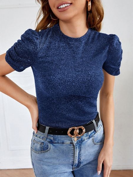 

puff sleeve glitter tee 65ze#, White