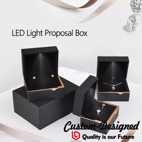 

propose wedding ring white led light jewelry box with logo, Pink;blue