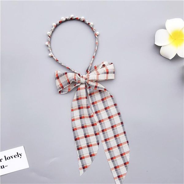 

ruoshui woman printed satin hairband ribbon bow pearl hairband girls hair accessories hairstyle hair hoop headband femme tiara h bbyztl, Black;brown