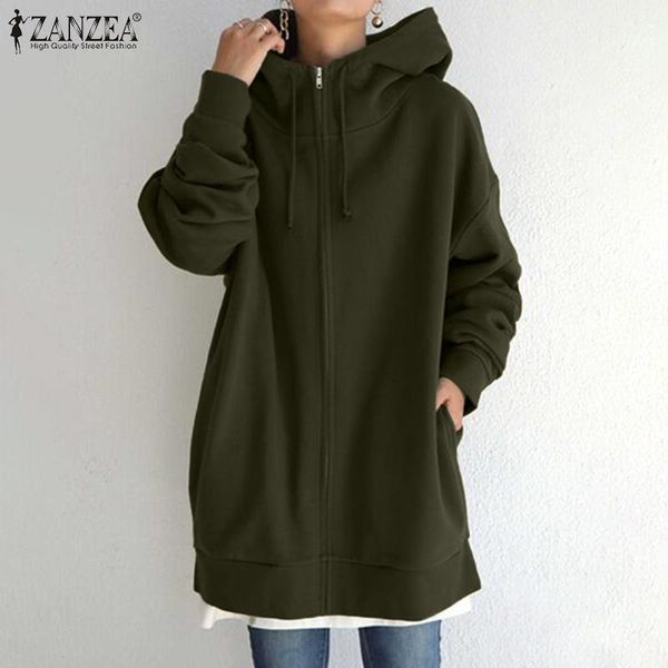 

5xl zanzea fashion women hoodies sweatshirt coats 2020 autumn casual hooded long sleeve jackets solid zipper overcoats outwear 71, Black;brown
