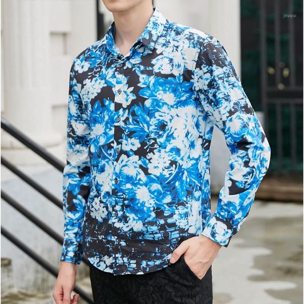 

western style mens shirt fashion ethnic style vintage printing casual slim long sleeve dress party shirt man blouse 1, White;black