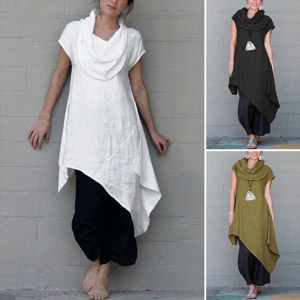 

zanzea 2020 мода нерегулярные топы женщины летняя сплошная блузка женская повседневная хлопок турллена рубашки ретро туника длинные топы blu, White