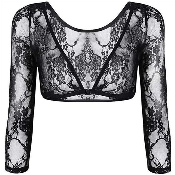 

2021 new fashion women blouse long sleeve v neck short mesh lace crop shirts summer womens perspective cardigan s006, White