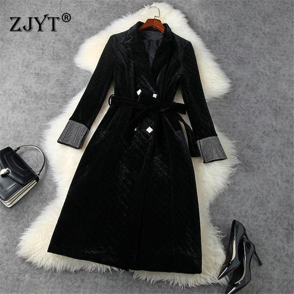 

winter luxury diamonds long velour trench coat women doube breasted aline vintage thick outerwear office vestidos, Tan;black