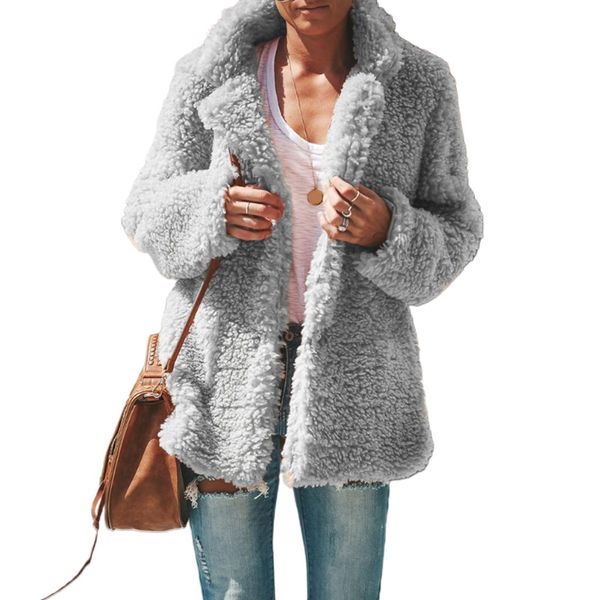 

autumn winter women casual 2020 long sleeve plush coat open front cardigan jacket warm clothes for female q1219, Black