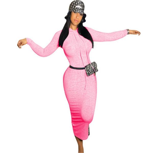 

ladies ribbed dress fashion occident trend long sleeve skinny hooded long skirt designer female autumn new low waist casual slim dress, Black;gray