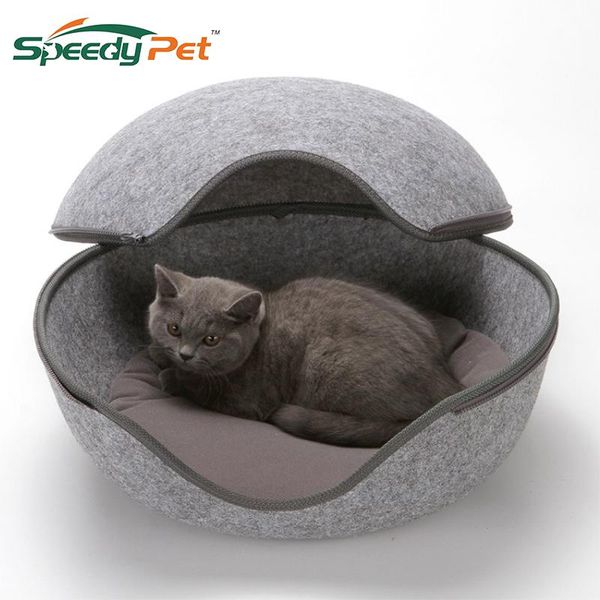 

cat beds & furniture 2 in1 detachable cute egg shape pet nest litter kennel with zipper opening universal felt sleeping bag bed supplies